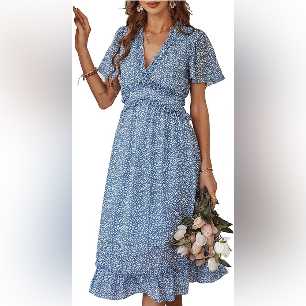 Kirundo 2023 Women's Summer Casual Ruffle Short Sleeve V Neck Boho Flora…
